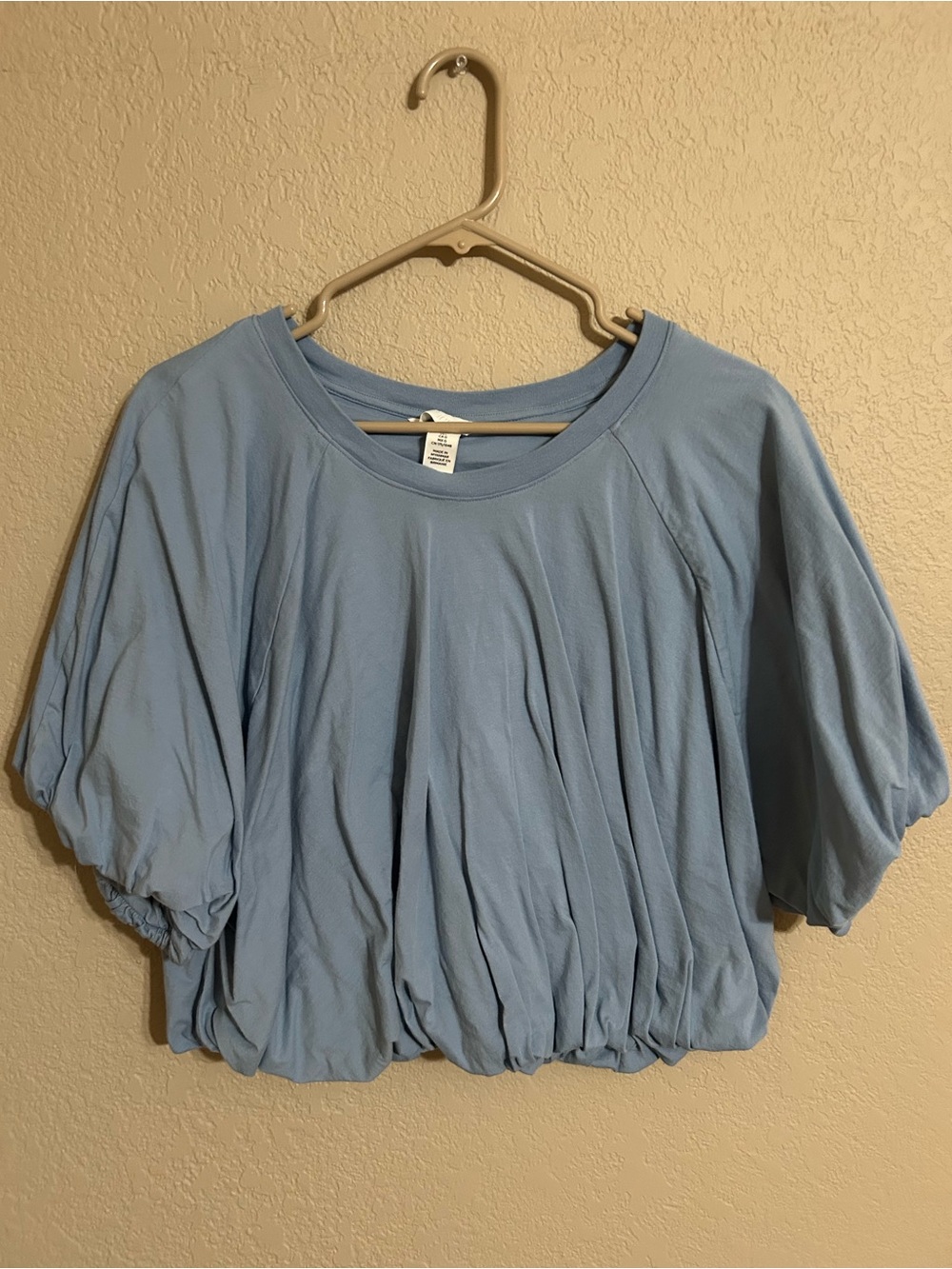 Light Blue Women's Bubble Hem Short Sleeve Top